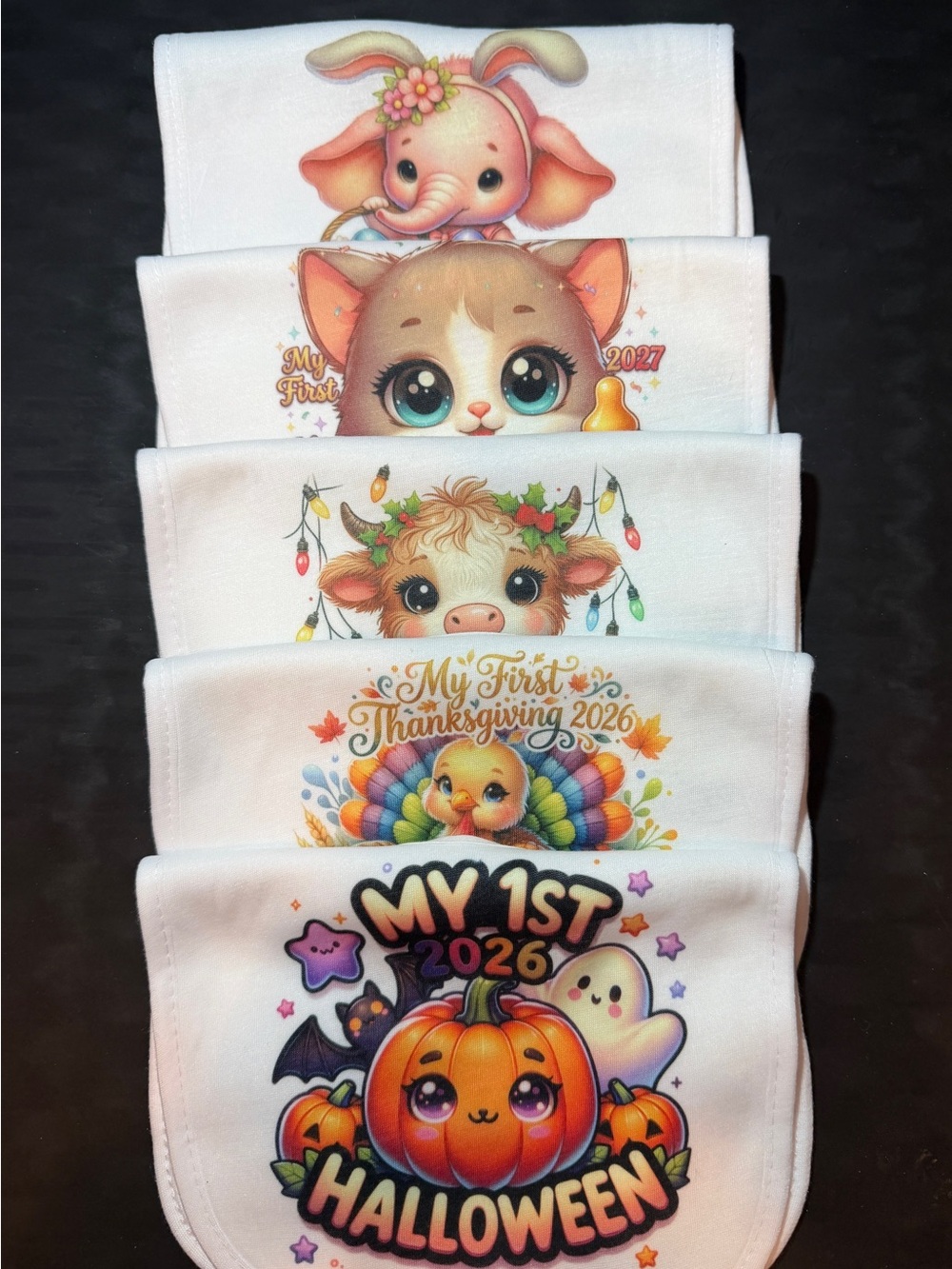 “My First Holidays 5 Piece Baby Bib Set - Girls - NEW